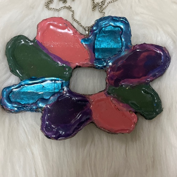 Purple, Blue, Pink, & Green Boho ONE OF KIND Exclusive Hand Designed Necklace - Picture 8 of 17